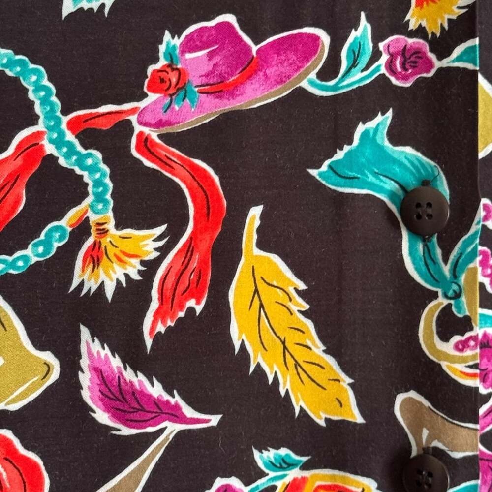Vintage Diane von Furstenberg DVF Novelty Print Blouse Size 10 Hats Purses Heels - Picture 5 of 8